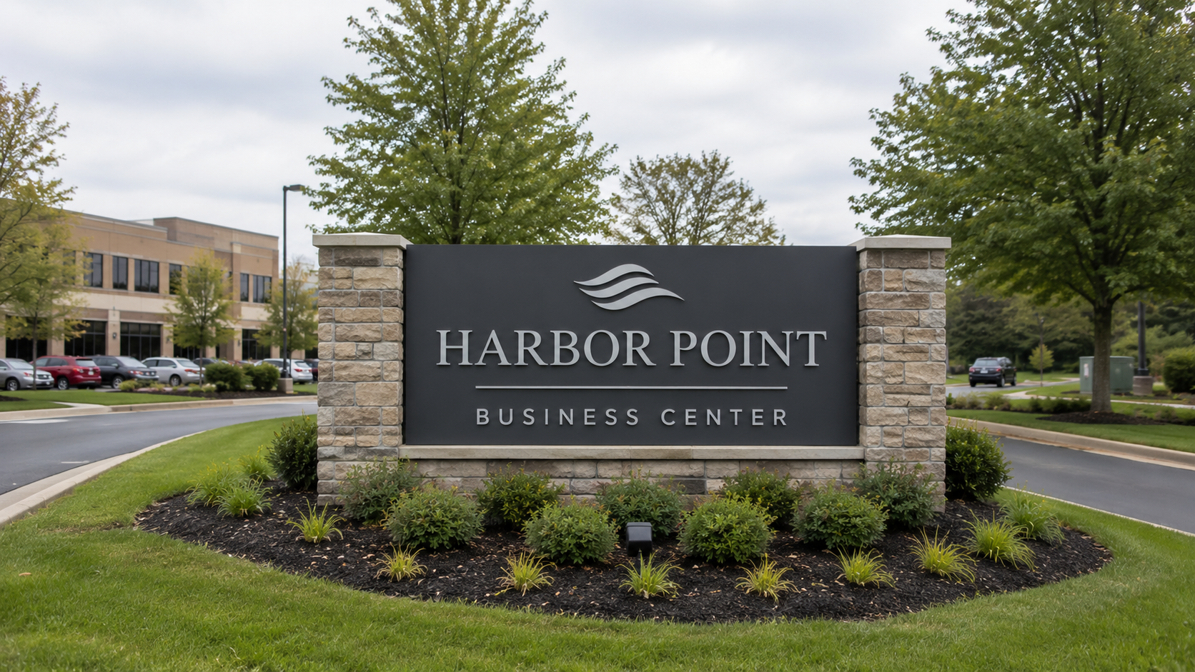 Custom monument sign at the entrance of a commercial property on Long Island, New York.